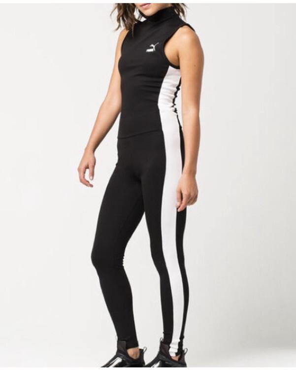 Puma Black White Full Body Slimming Slender Overall Jumpsuit Tight Fit Size XXL