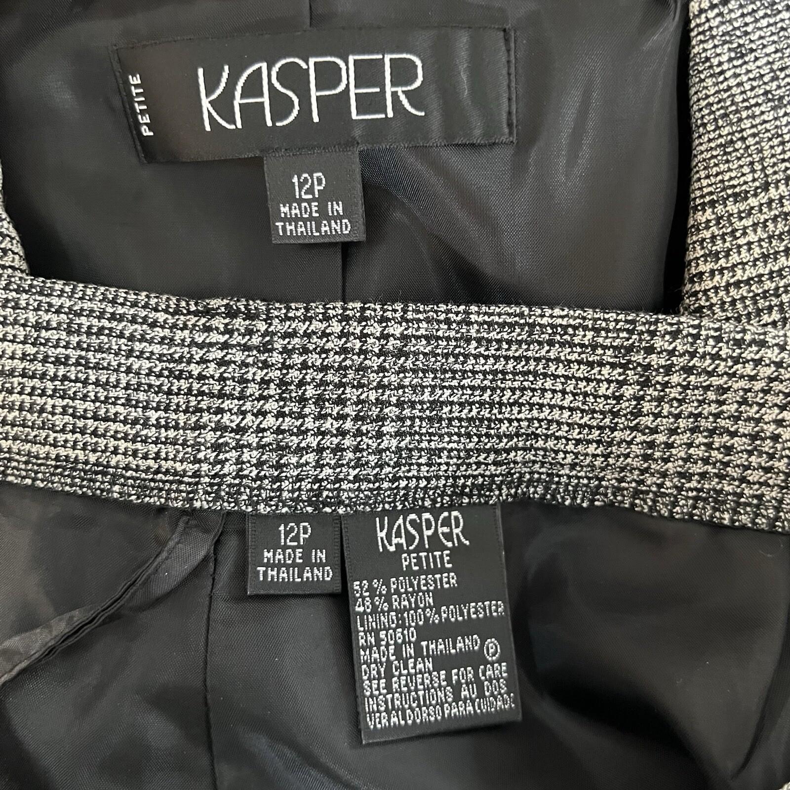 10-3181.jpg Kasper Polyester Rayon Pant Size 12P Black White Lined Notch Collar Career 2PC