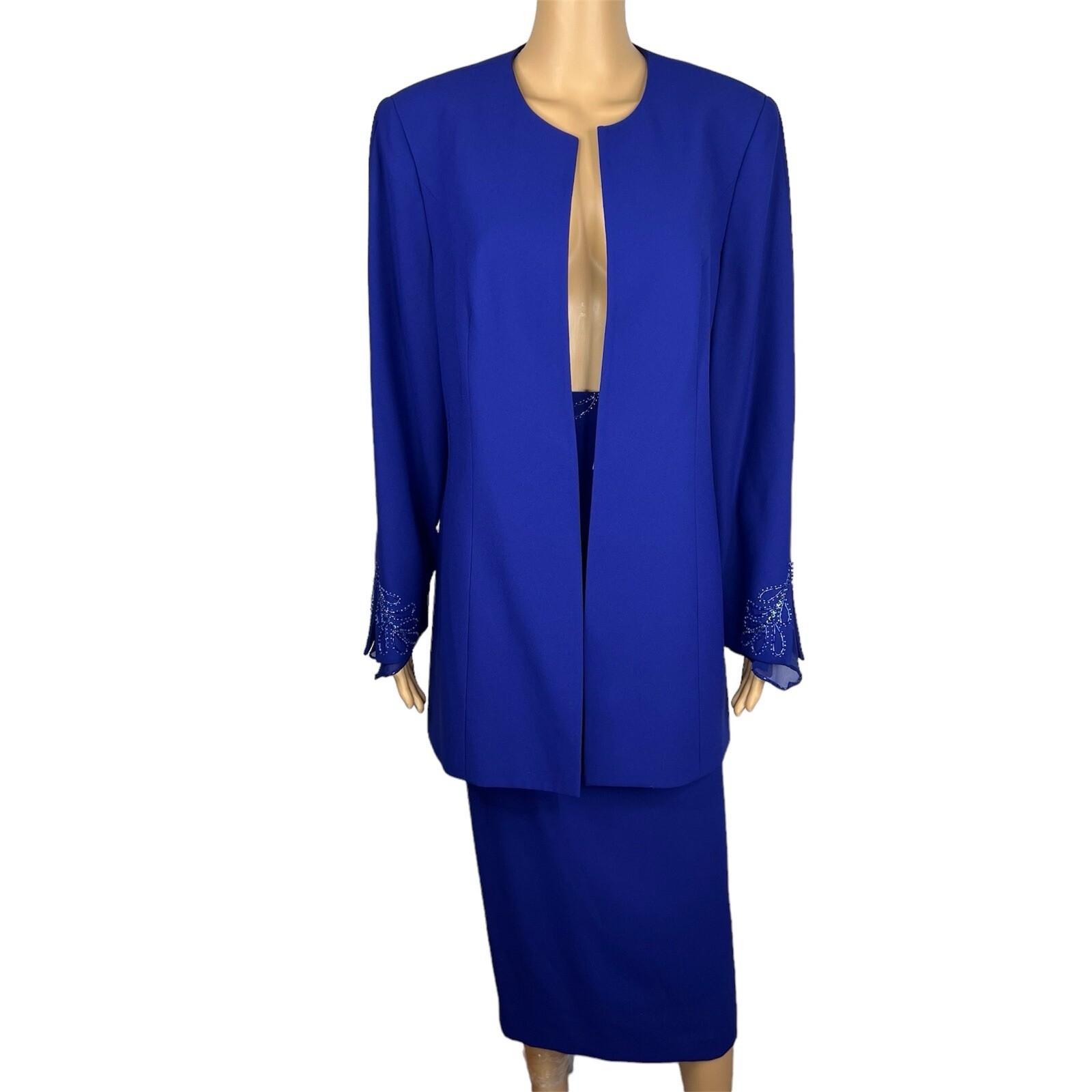 Moshita Couture Women Polyester Skirt Suit 14 Blue Beaded Lined Cocktail 2PC