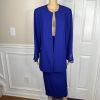 Moshita Couture Women Polyester Skirt Suit 14 Blue Beaded Lined Cocktail 2PC