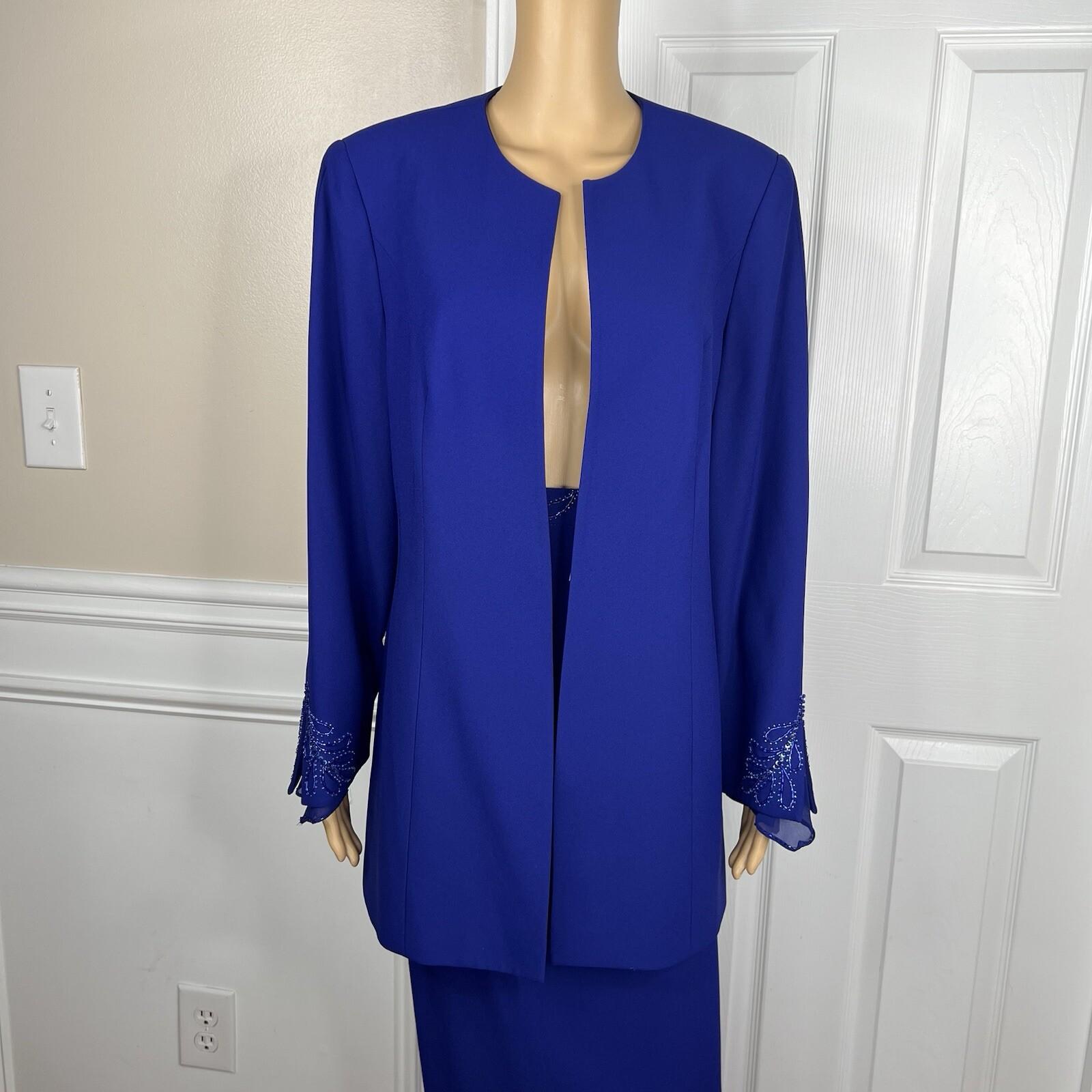 Moshita Couture Women Polyester Skirt Suit 14 Blue Beaded Lined Cocktail 2PC