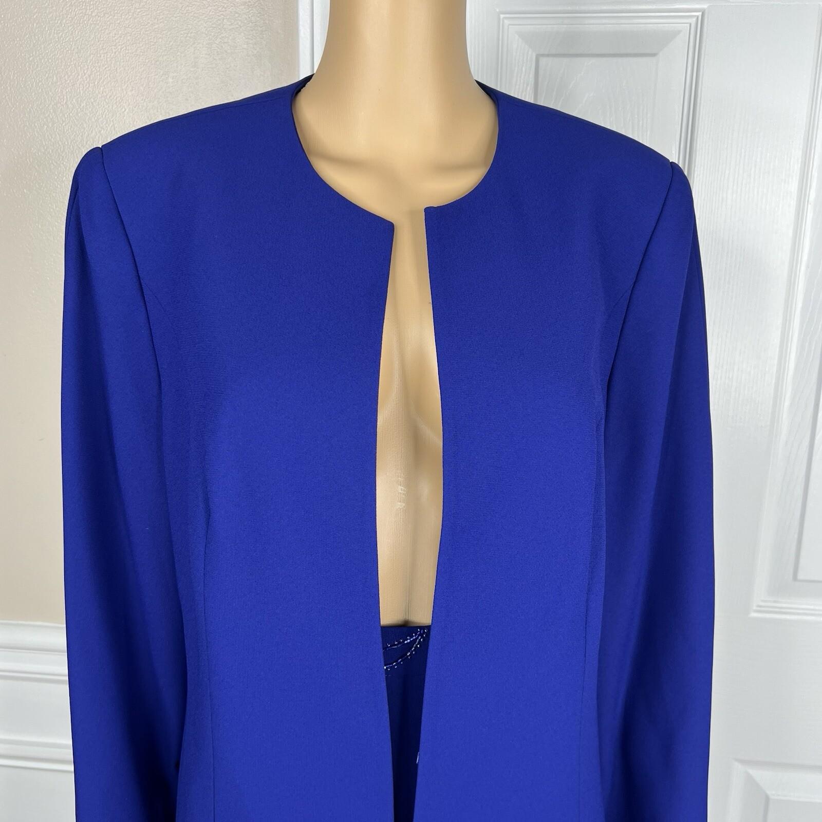 Moshita Couture Women Polyester Skirt Suit 14 Blue Beaded Lined Cocktail 2PC