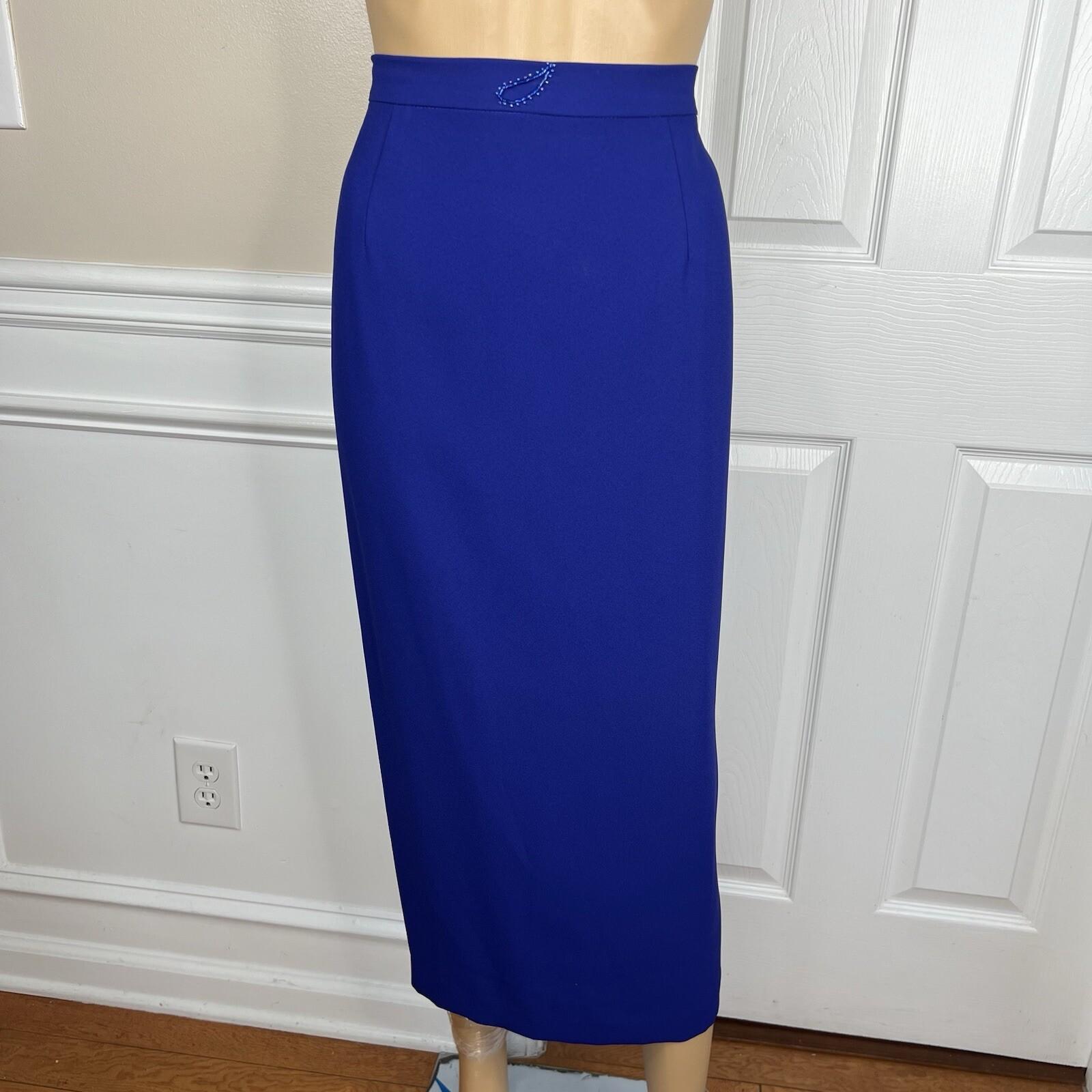 Moshita Couture Women Polyester Skirt Suit 14 Blue Beaded Lined Cocktail 2PC