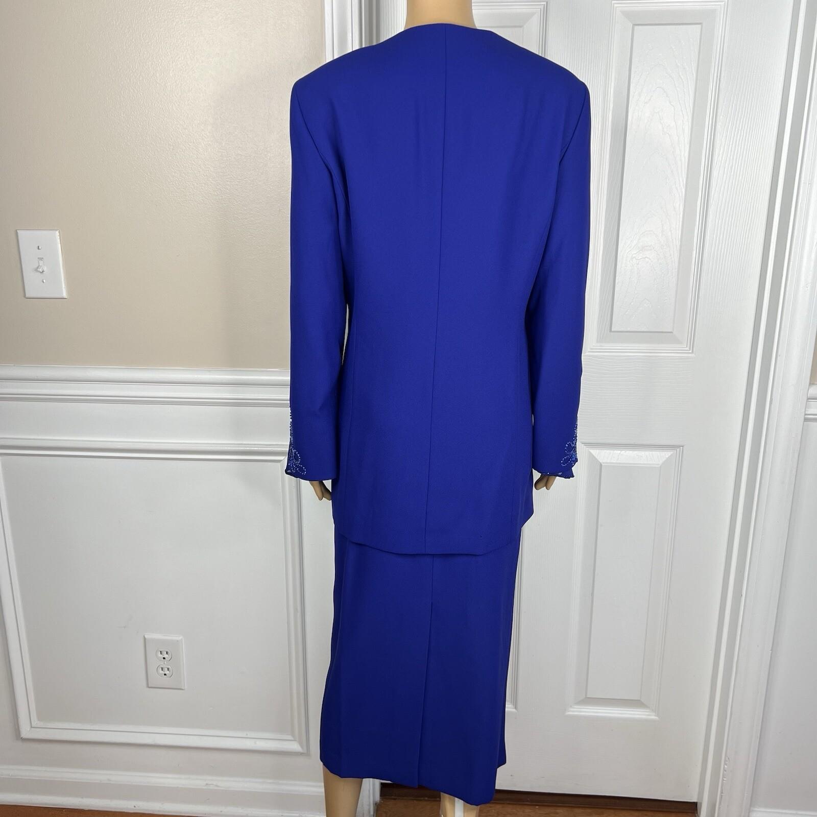 Moshita Couture Women Polyester Skirt Suit 14 Blue Beaded Lined Cocktail 2PC