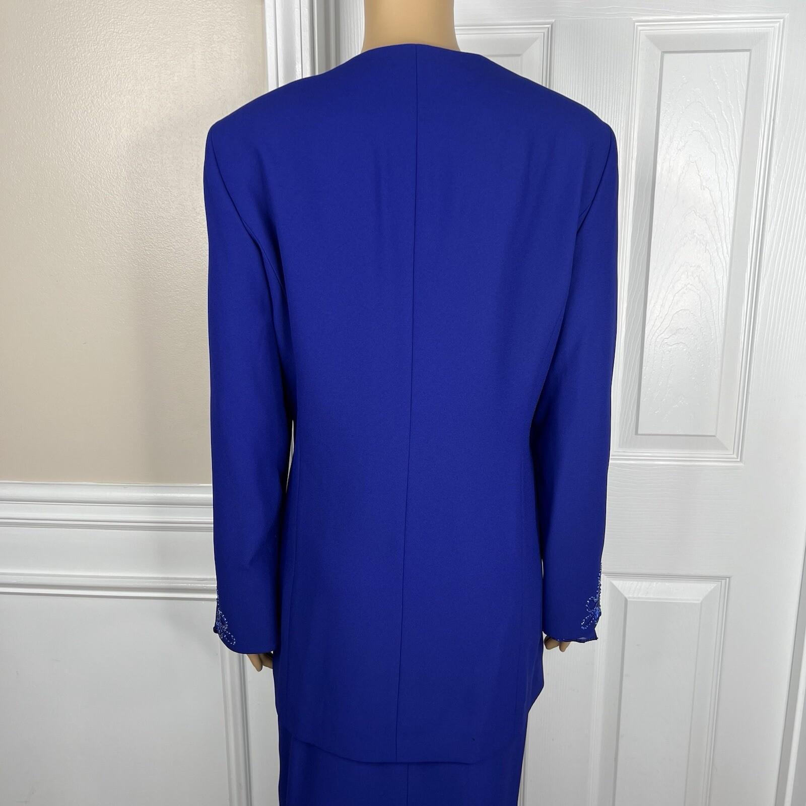 Moshita Couture Women Polyester Skirt Suit 14 Blue Beaded Lined Cocktail 2PC