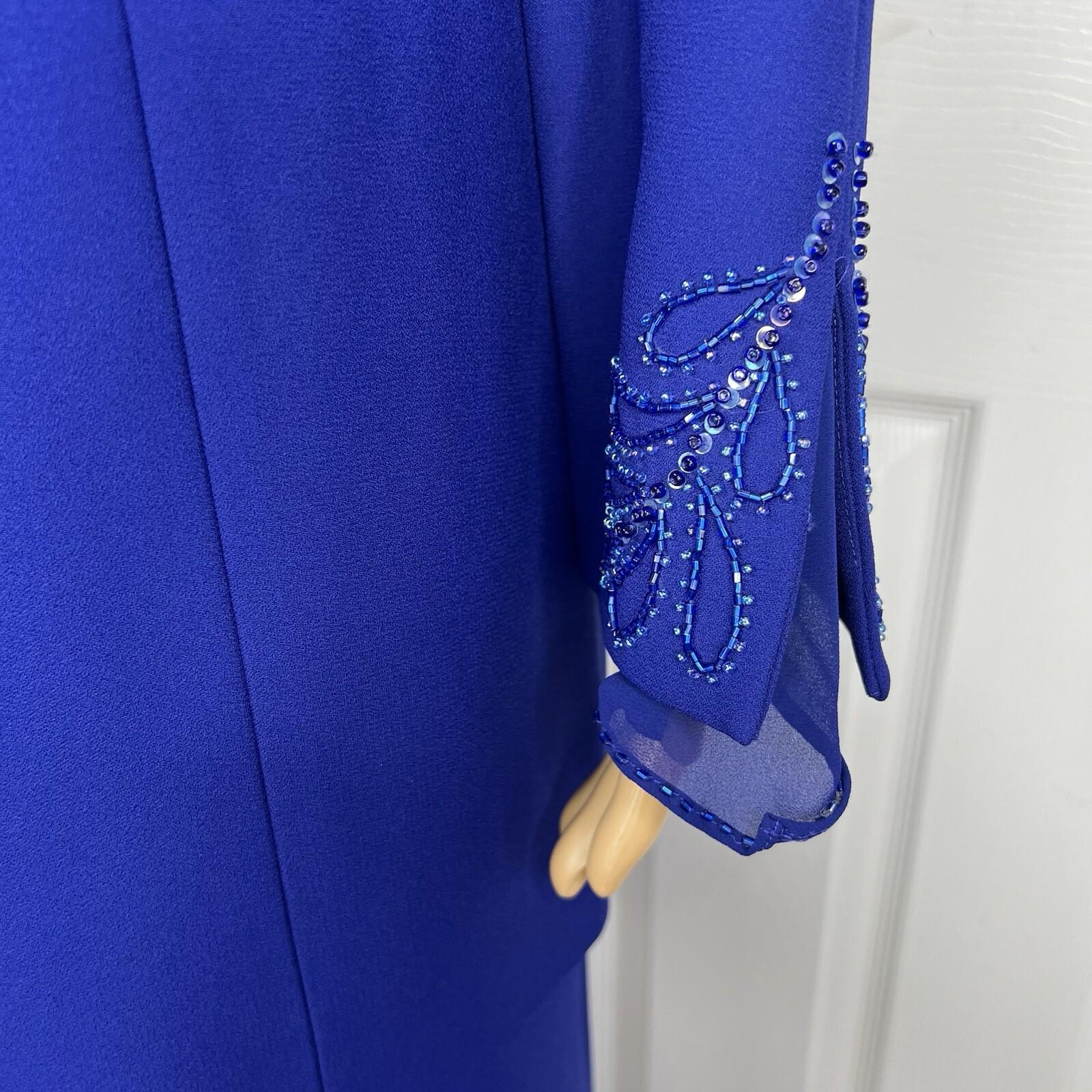 Moshita Couture Women Polyester Skirt Suit 14 Blue Beaded Lined Cocktail 2PC