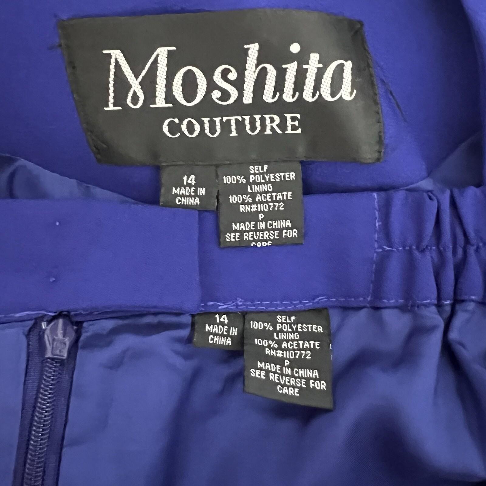 Moshita Couture Women Polyester Skirt Suit 14 Blue Beaded Lined Cocktail 2PC