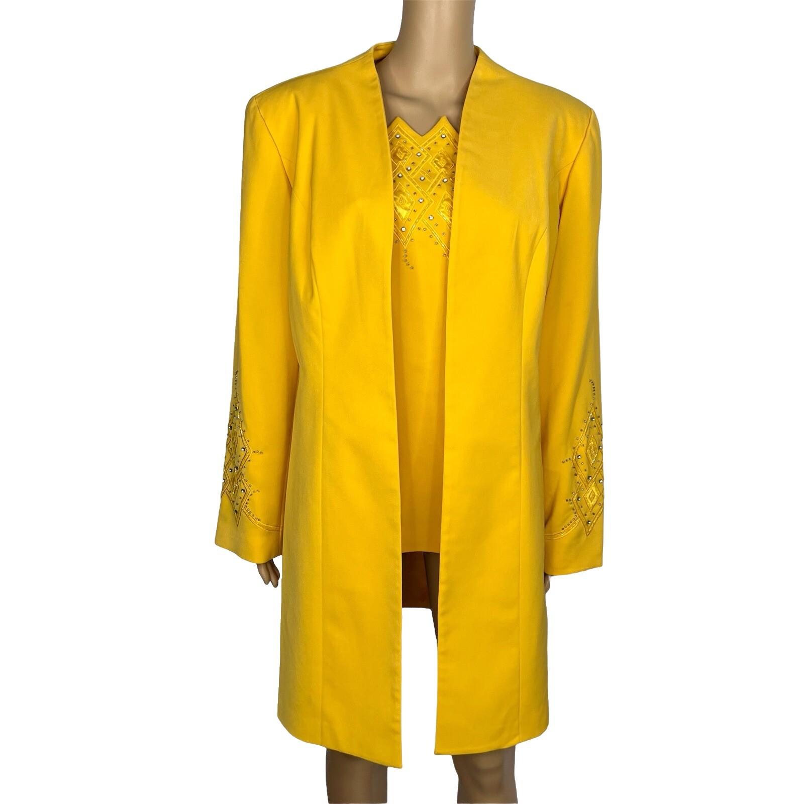 Natalli Barri Women Polyester Blazer Top 12 Beaded Yellow Mid Length 2PC New