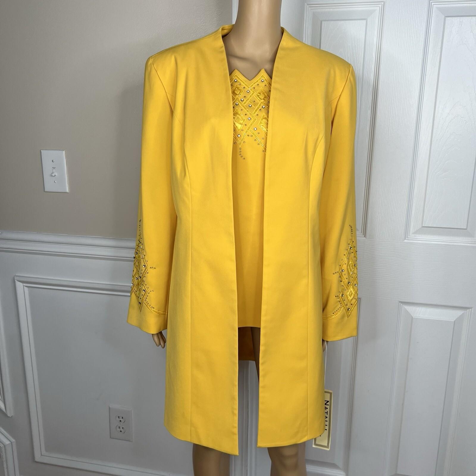 Natalli Barri Women Polyester Blazer Top 12 Beaded Yellow Mid Length 2PC New