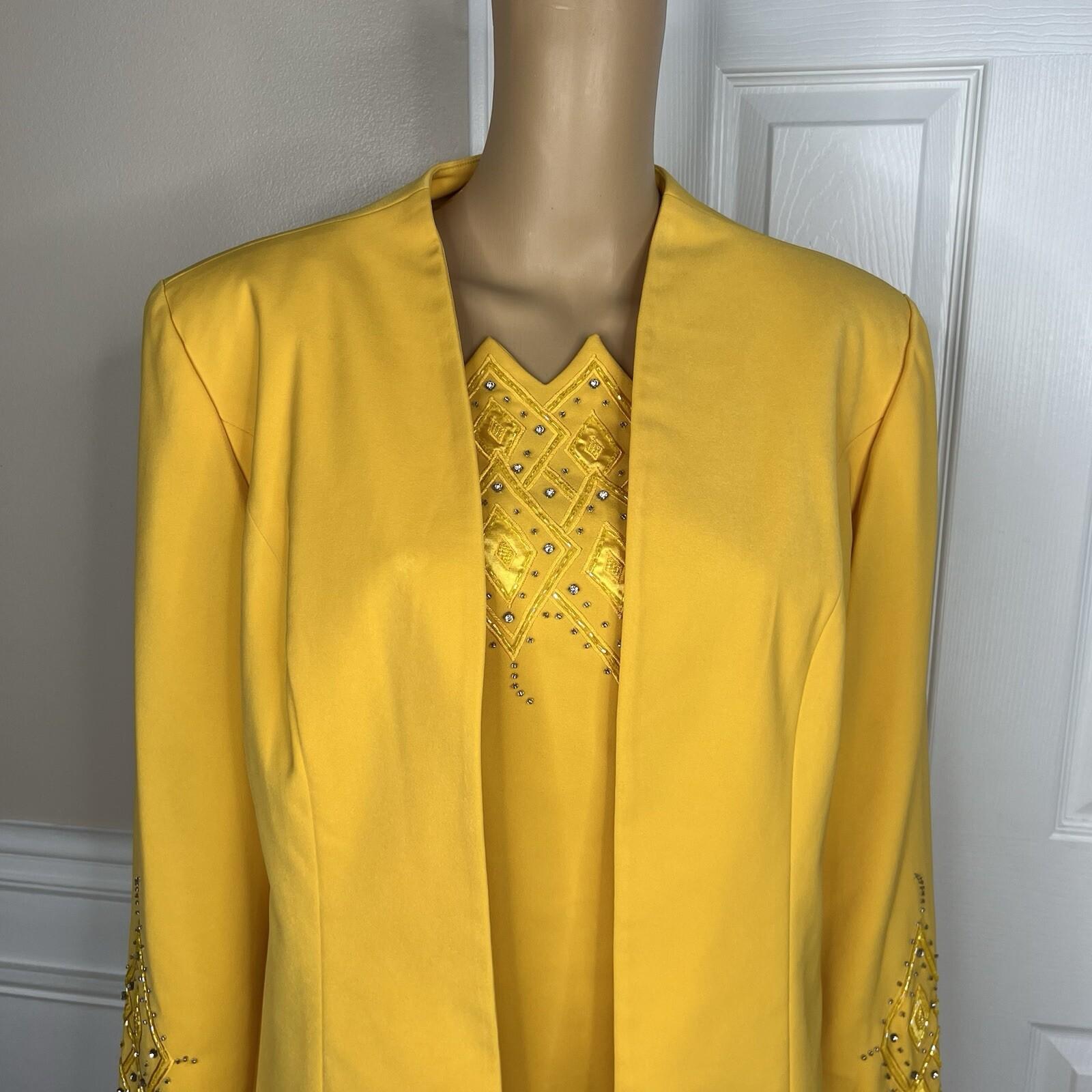 Natalli Barri Women Polyester Blazer Top 12 Beaded Yellow Mid Length 2PC New