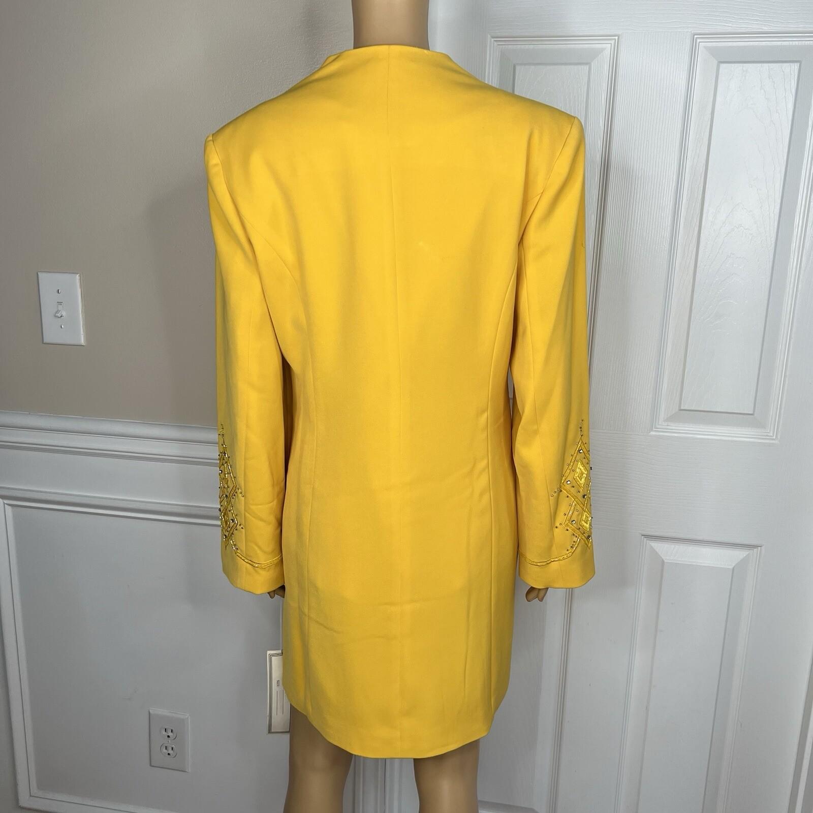 Natalli Barri Women Polyester Blazer Top 12 Beaded Yellow Mid Length 2PC New