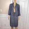 KASPER Women 2PC Blue Denim Linen Open Front Belted Career Skirt Suit Size 8