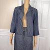 KASPER Women 2PC Blue Denim Linen Open Front Belted Career Skirt Suit Size 8