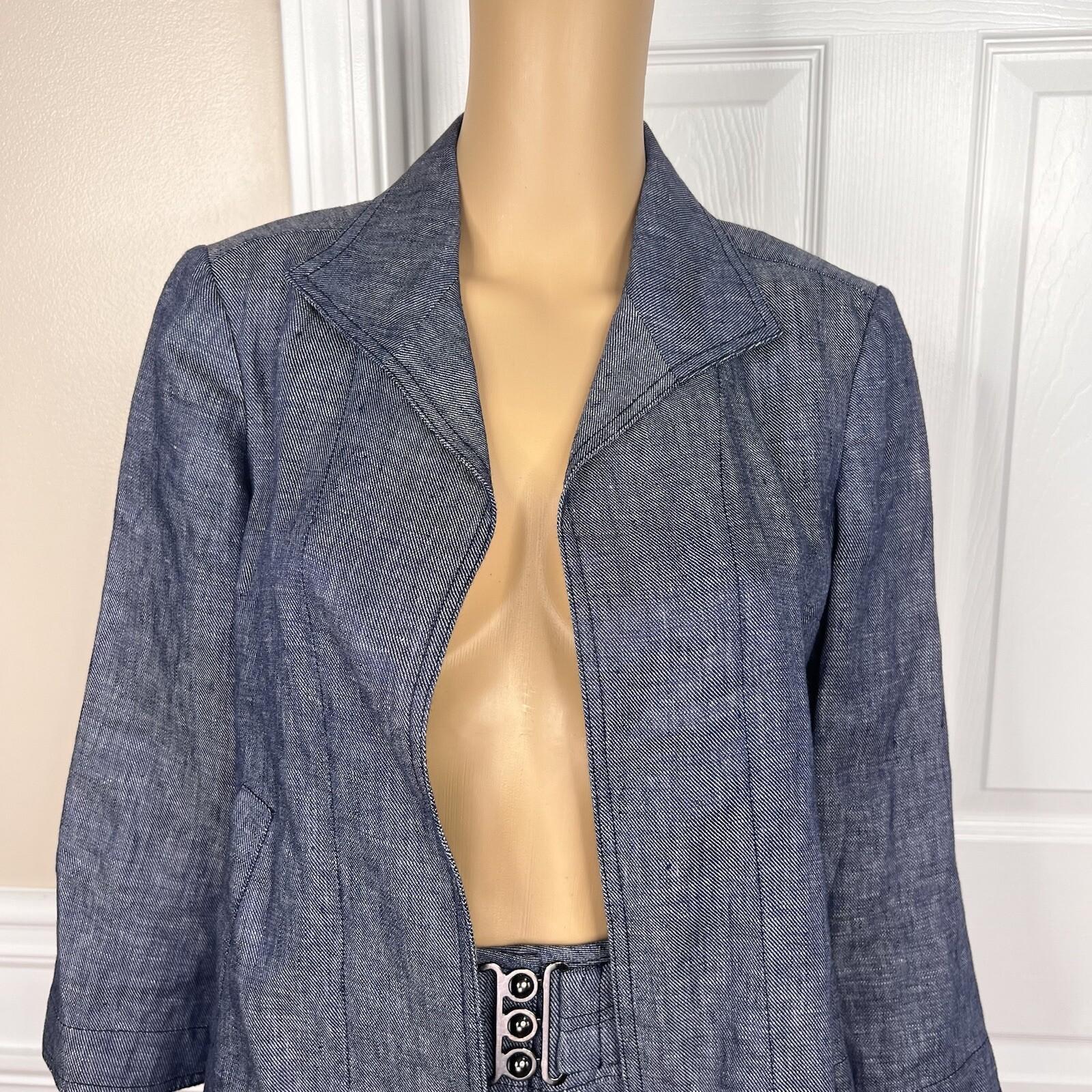 KASPER Women 2PC Blue Denim Linen Open Front Belted Career Skirt Suit Size 8
