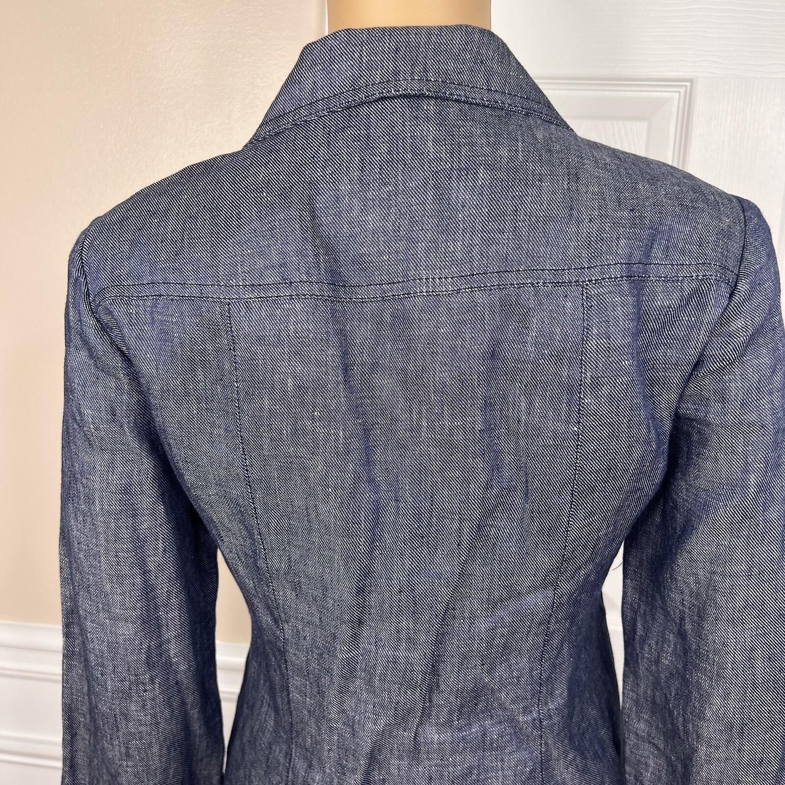 KASPER Women 2PC Blue Denim Linen Open Front Belted Career Skirt Suit Size 8