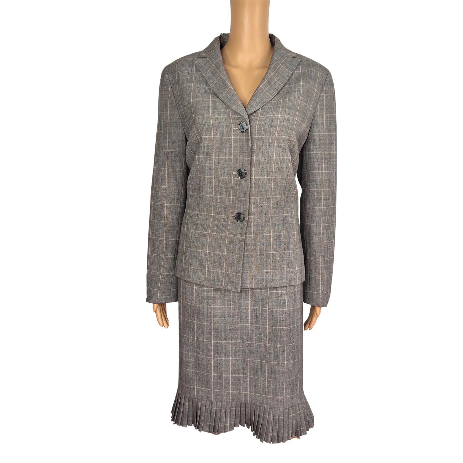 EVAN PICONE 2PC Gray Striped Polyester Rayon Stretch  Career Skirt Suit Size 10