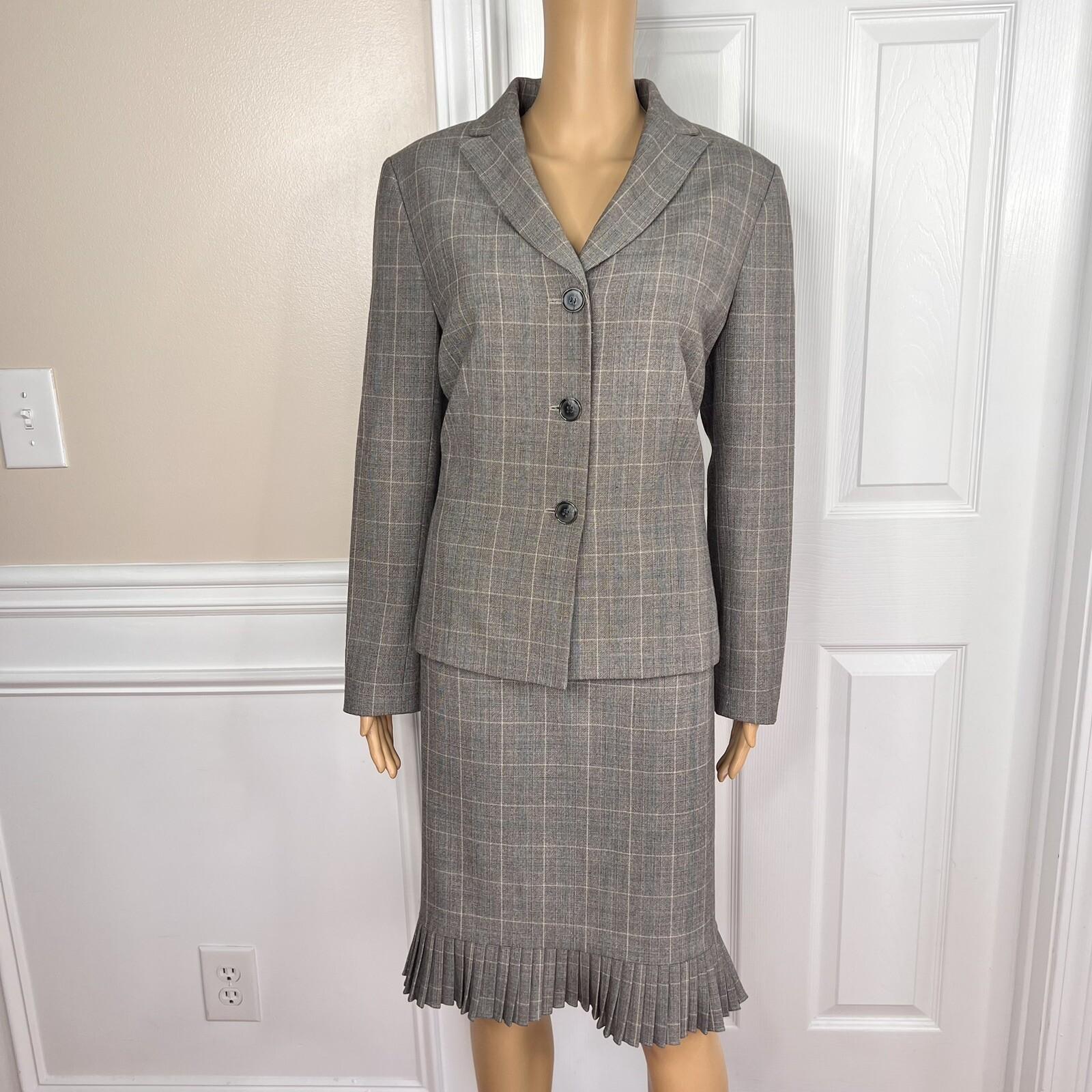 EVAN PICONE 2PC Gray Striped Polyester Rayon Stretch  Career Skirt Suit Size 10