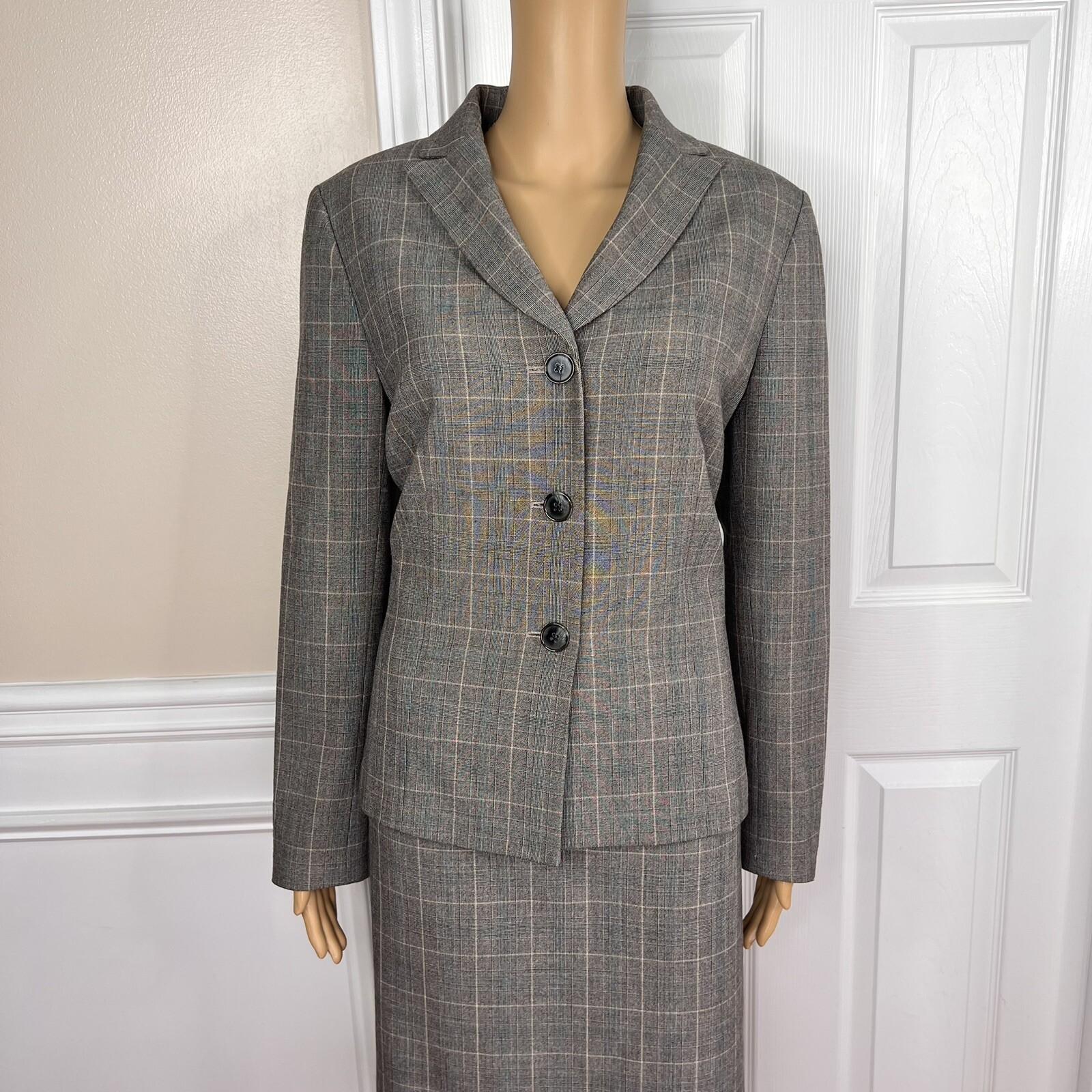 EVAN PICONE 2PC Gray Striped Polyester Rayon Stretch  Career Skirt Suit Size 10