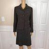 LE SUIT 2PC Black Yellow Polyester Cupro Peak Collar Flare Skirt Suit Size 8P