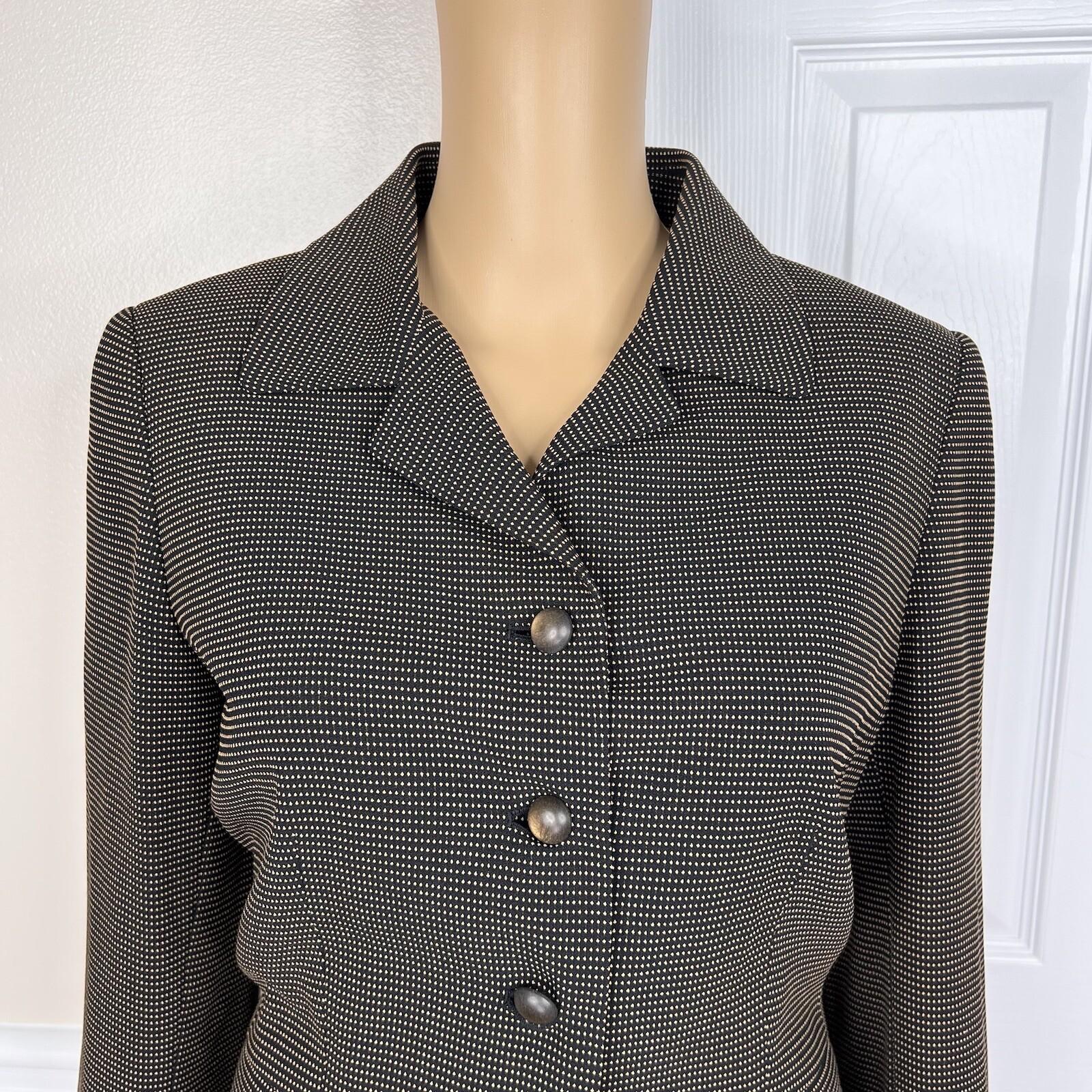 LE SUIT 2PC Black Yellow Polyester Cupro Peak Collar Flare Skirt Suit Size 8P