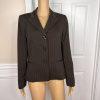 10-3268.jpg SUIT STUDIO 2PC Brown Striped Polyester Career Peak Collar Pant Suit Size 8