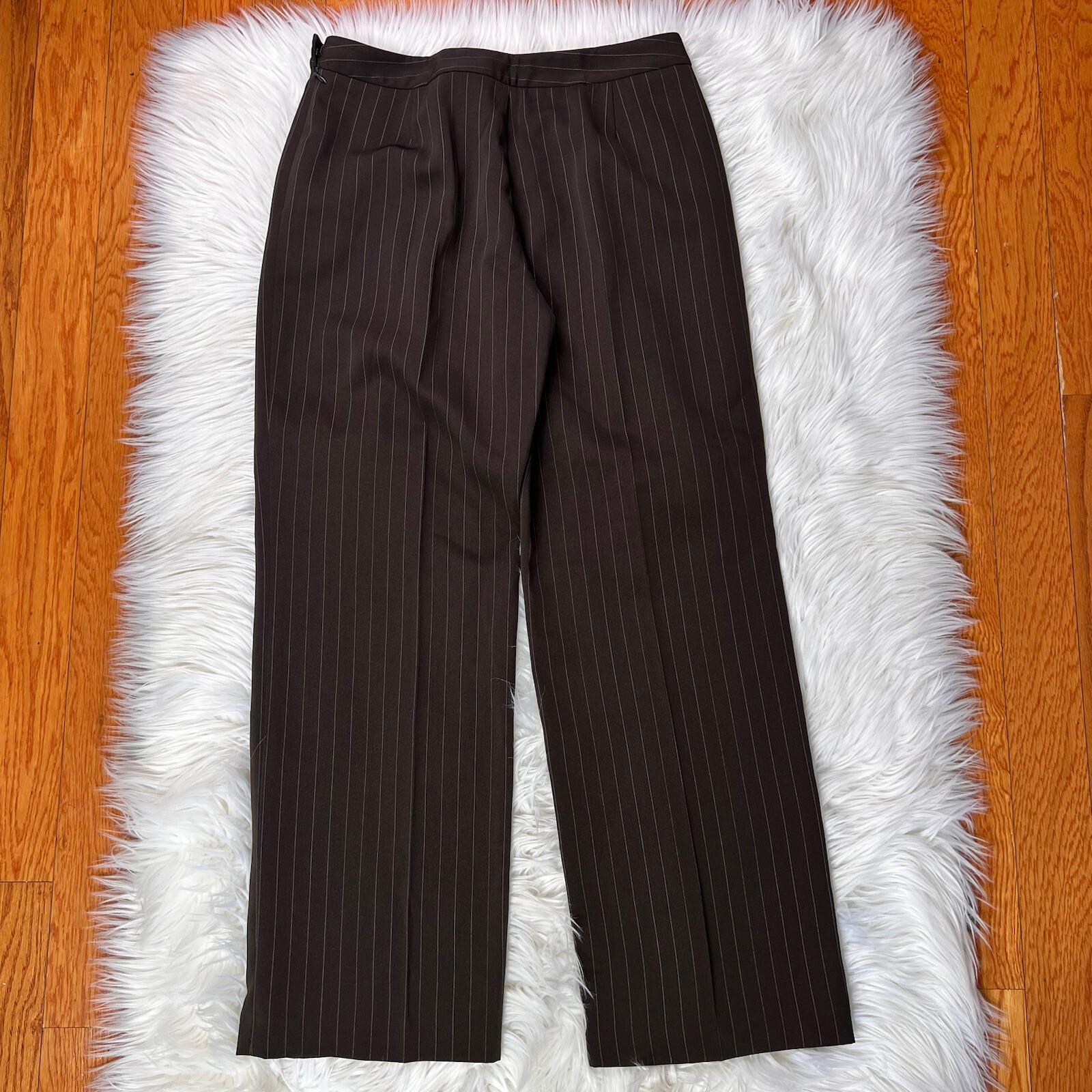 10-3272.jpg SUIT STUDIO 2PC Brown Striped Polyester Career Peak Collar Pant Suit Size 8