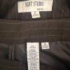 10-3273.jpg SUIT STUDIO 2PC Brown Striped Polyester Career Peak Collar Pant Suit Size 8