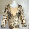 MOSHITA COUTURE 3PC Black Gold Collarless Embroidered Skirt Suit Top Size 12