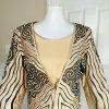 MOSHITA COUTURE 3PC Black Gold Collarless Embroidered Skirt Suit Top Size 12