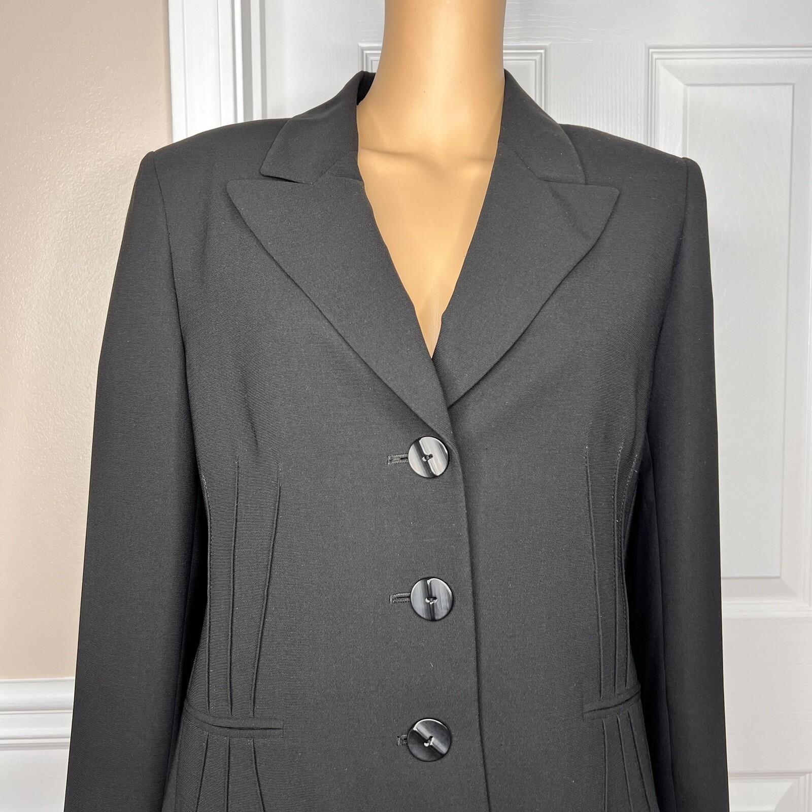 New EVAN PICONE 2PC Black Polyester Lined Peak Collar Pant Suit SZ 12 MSRP &200
