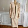 GMI Polyester Skirt Suit Size 10 Gold Beaded Lined Collarless Open Front 2PC
