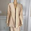 GMI Polyester Skirt Suit Size 10 Gold Beaded Lined Collarless Open Front 2PC