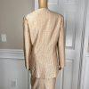 GMI Polyester Skirt Suit Size 10 Gold Beaded Lined Collarless Open Front 2PC