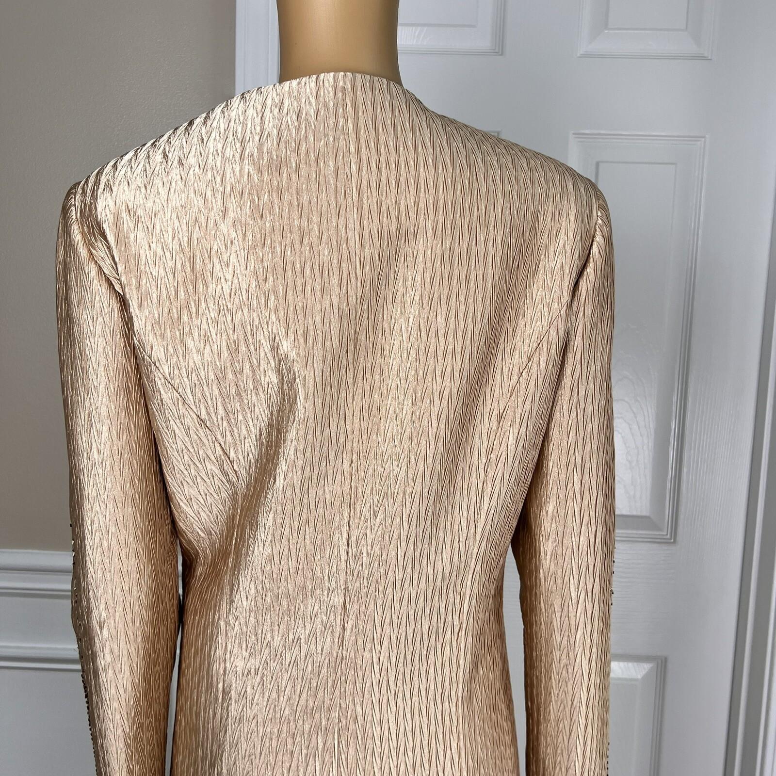 GMI Polyester Skirt Suit Size 10 Gold Beaded Lined Collarless Open Front 2PC