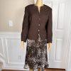 COLLECTIONS FOR LE SUIT 2PC Brown White Polyester Lined Flare Skirt Suit Size 14