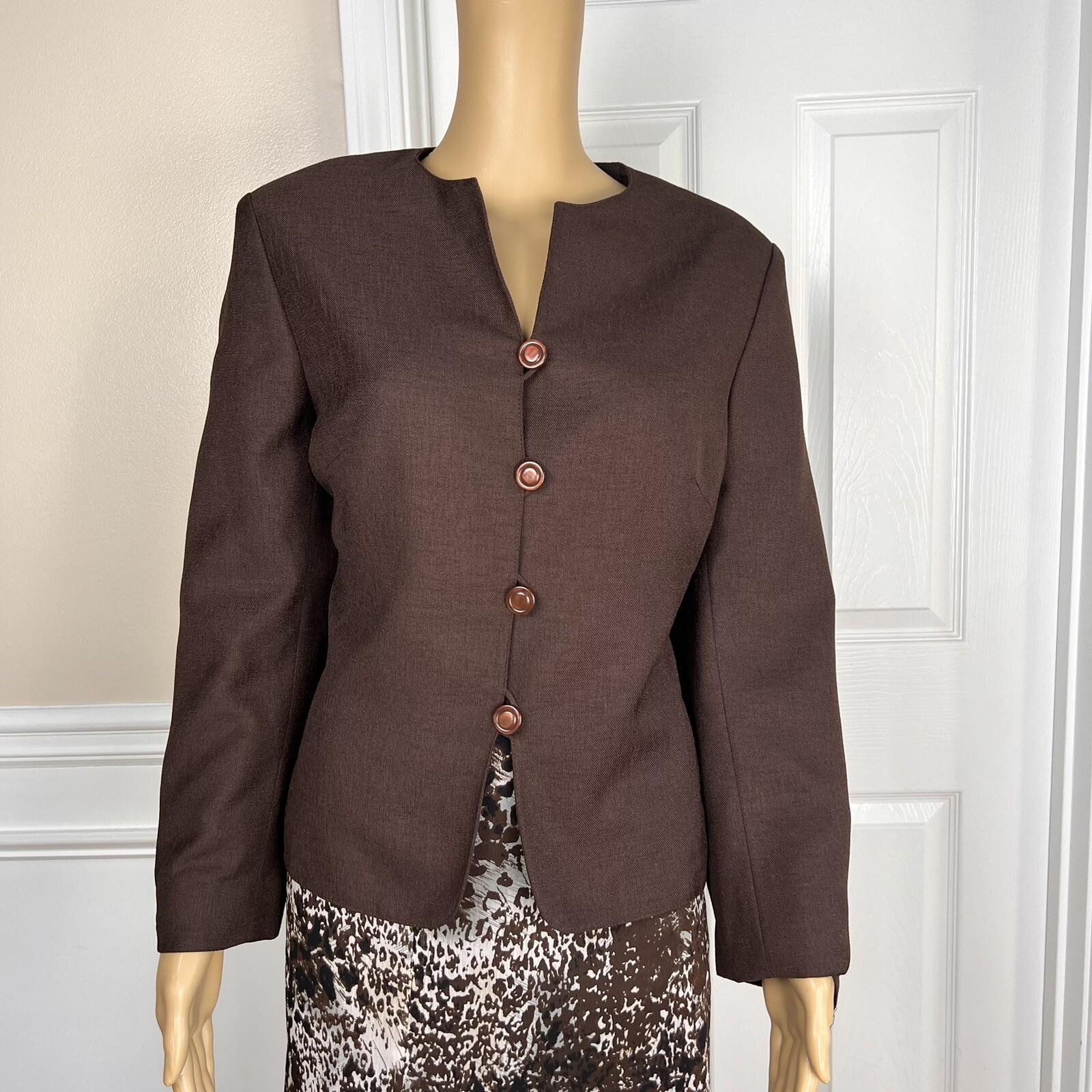 COLLECTIONS FOR LE SUIT 2PC Brown White Polyester Lined Flare Skirt Suit Size 14