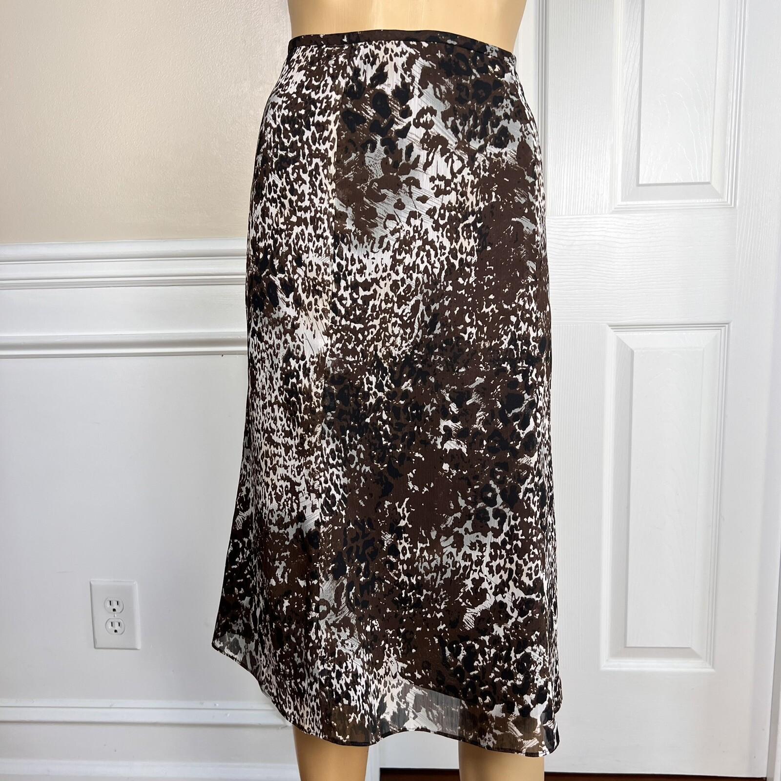 COLLECTIONS FOR LE SUIT 2PC Brown White Polyester Lined Flare Skirt Suit Size 14