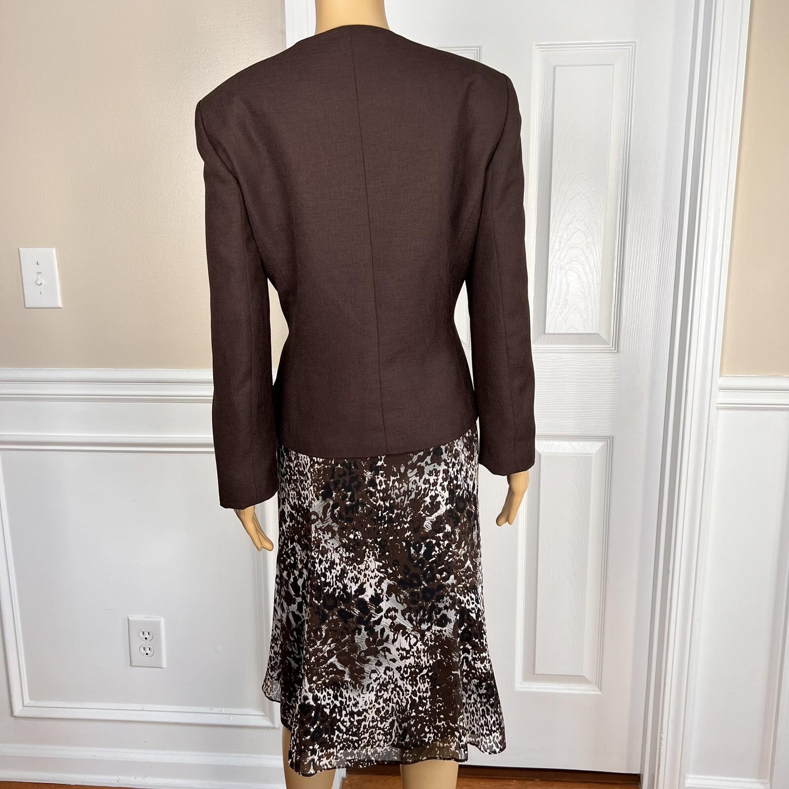 COLLECTIONS FOR LE SUIT 2PC Brown White Polyester Lined Flare Skirt Suit Size 14
