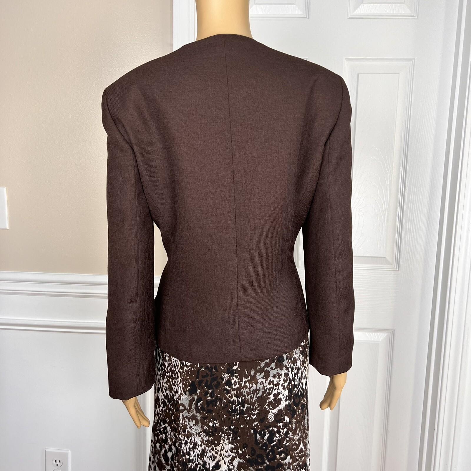 COLLECTIONS FOR LE SUIT 2PC Brown White Polyester Lined Flare Skirt Suit Size 14