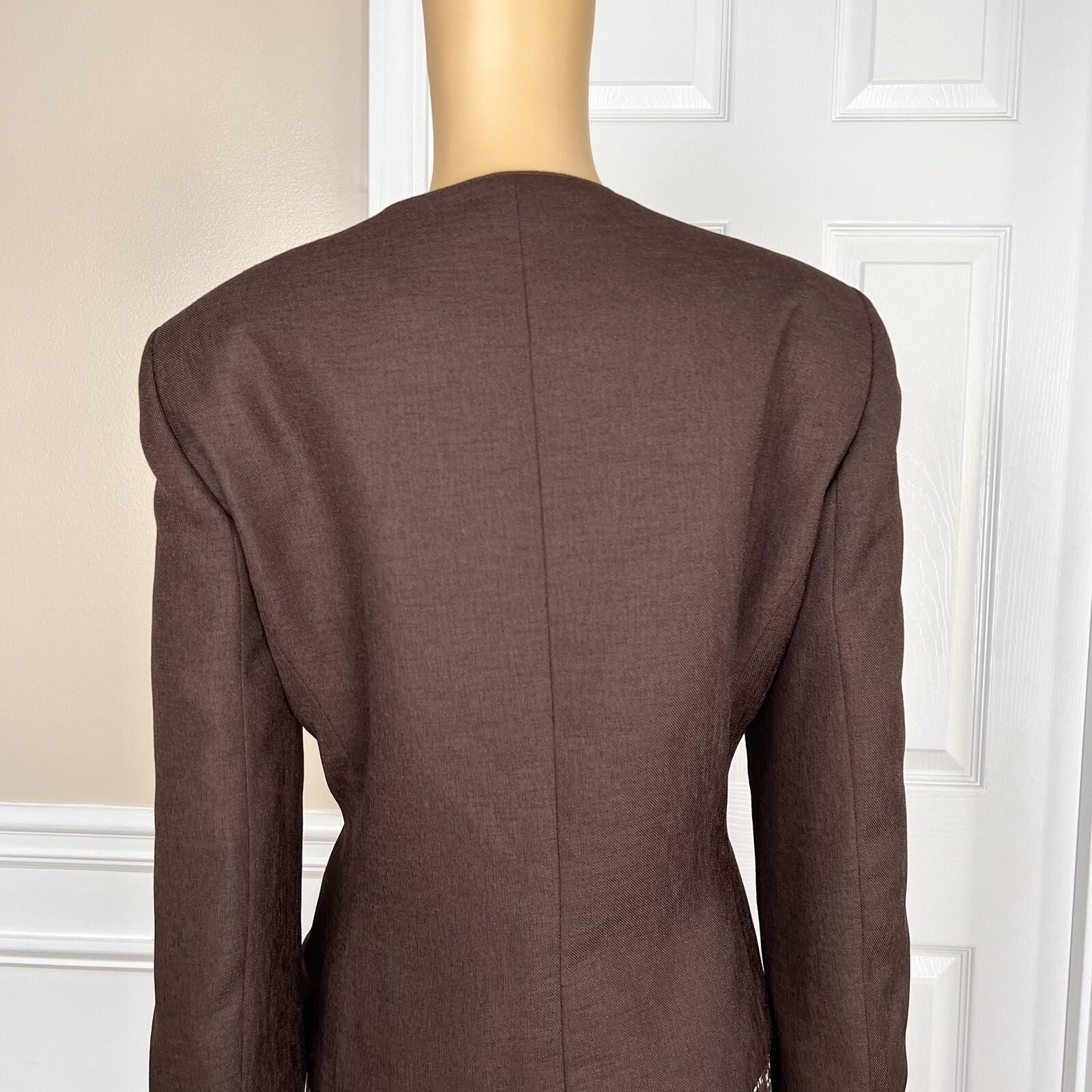 COLLECTIONS FOR LE SUIT 2PC Brown White Polyester Lined Flare Skirt Suit Size 14