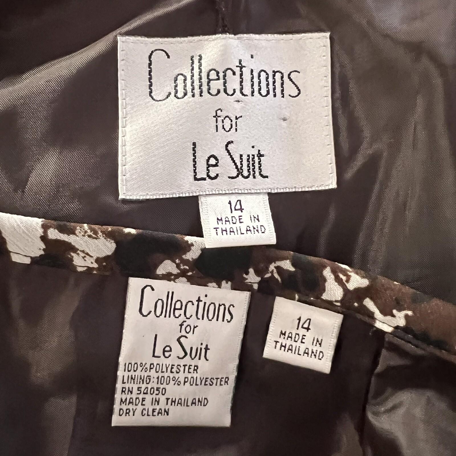 COLLECTIONS FOR LE SUIT 2PC Brown White Polyester Lined Flare Skirt Suit Size 14