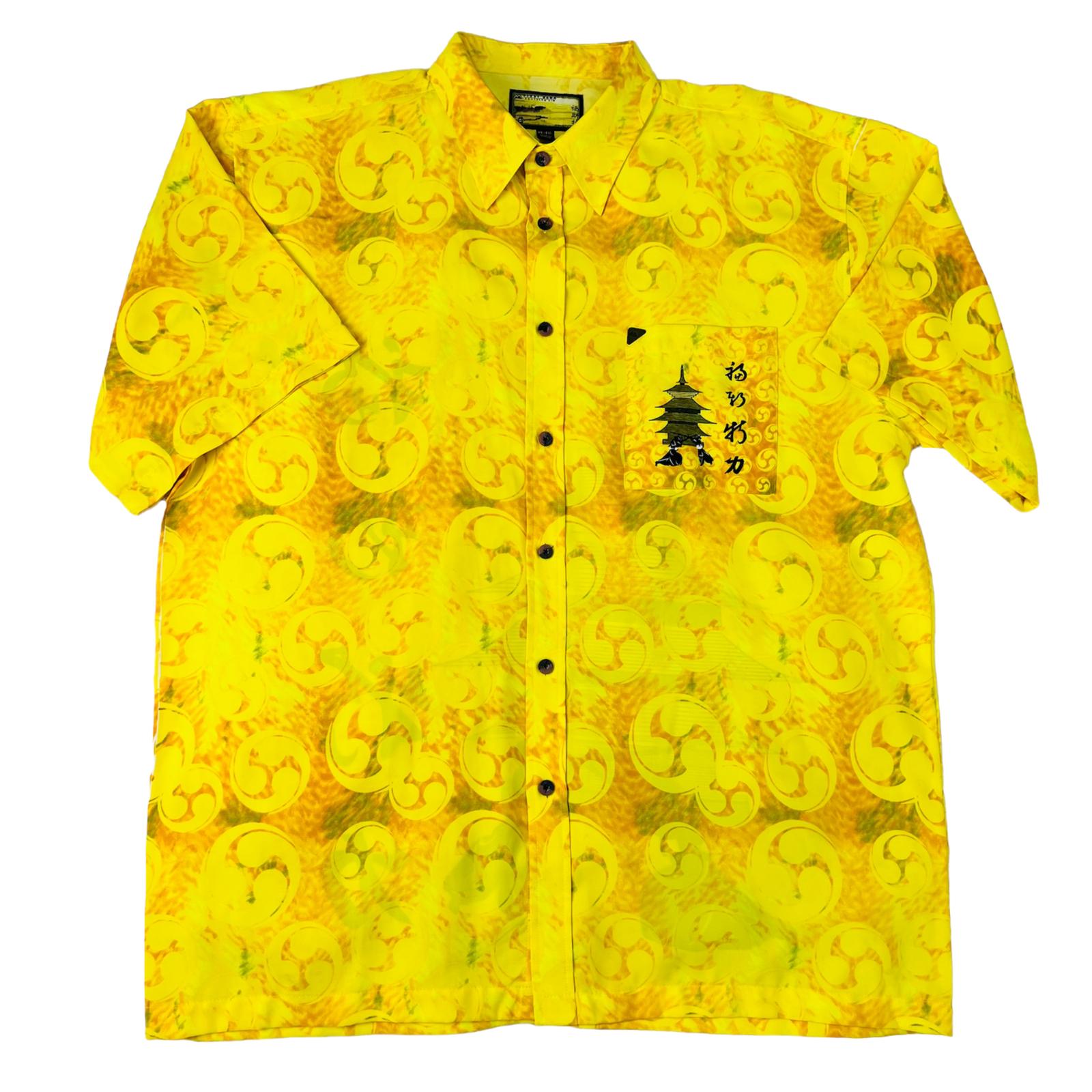 First Down Southern Rim Vintage Yellow Hawaiian Samurai Camp Shirt Size XL