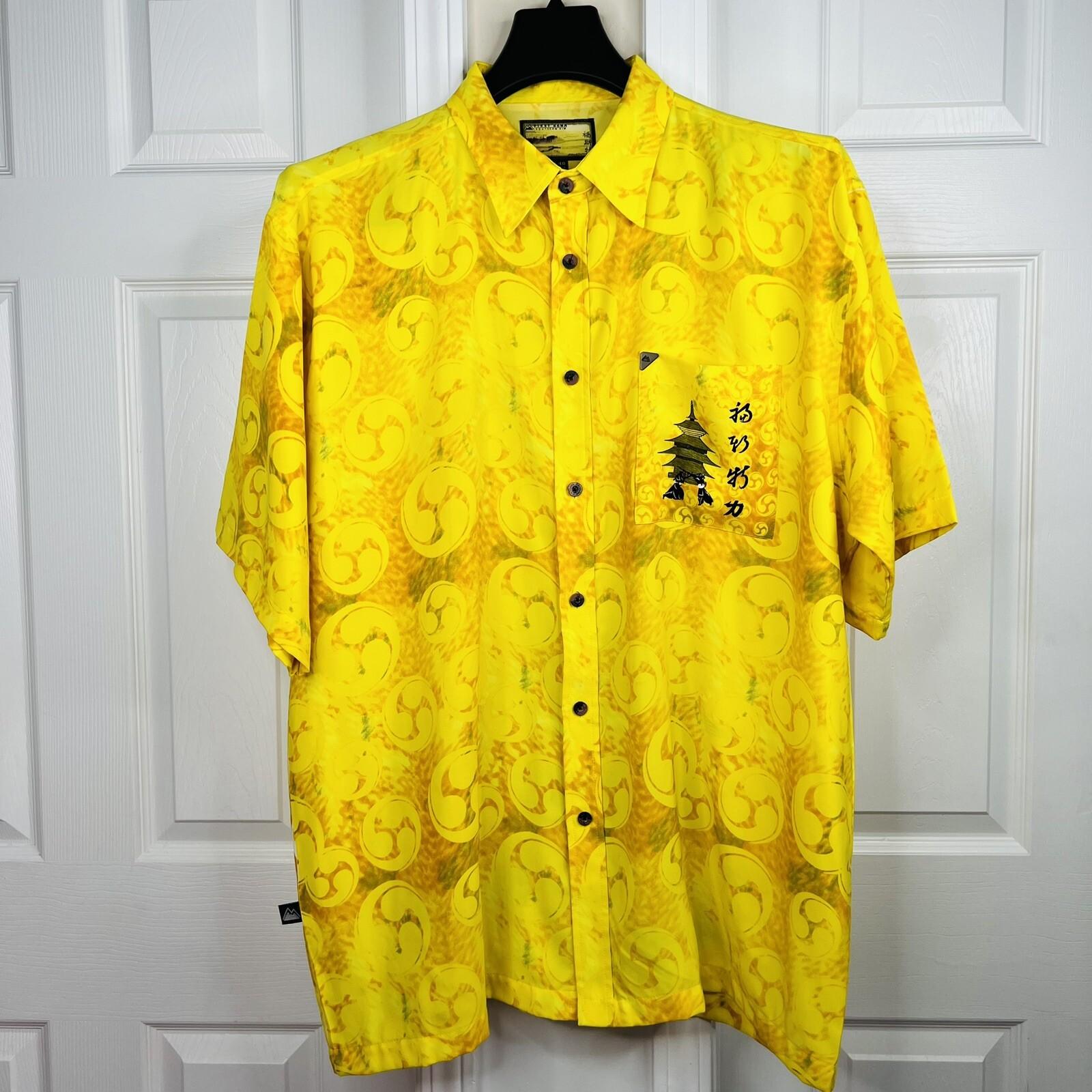 First Down Southern Rim Vintage Yellow Hawaiian Samurai Camp Shirt Size XL