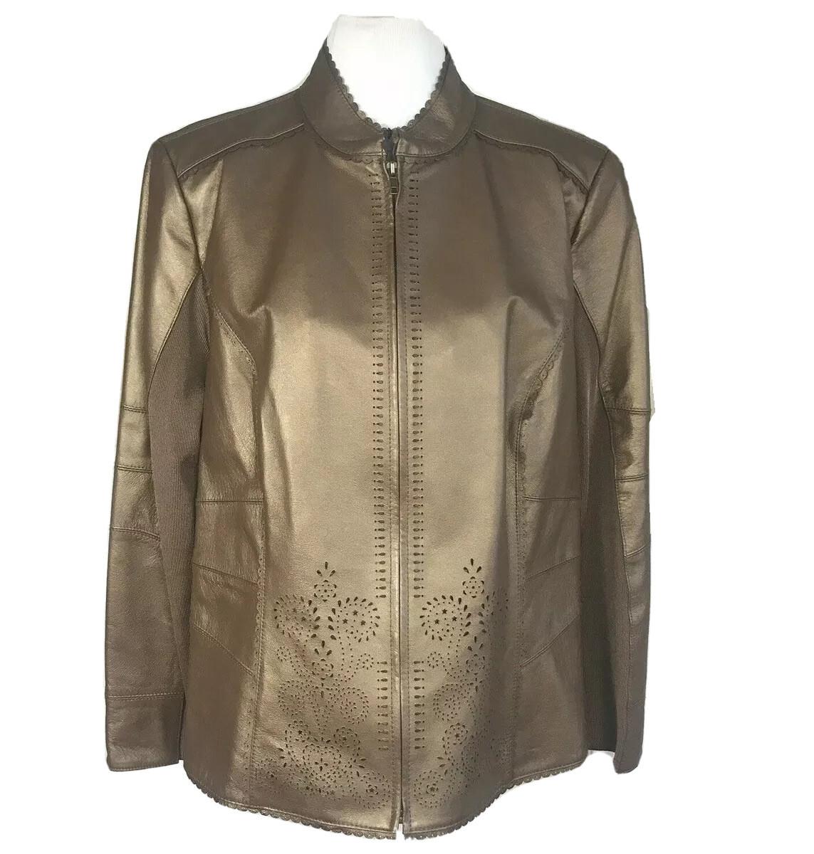 NYCARD Collection Leather Stretched Jacket Coffee Lined Leather Jacket Size 1 X
