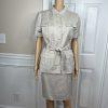 Calvin Klein Linen Rayon Skirt Suit 8 Beige Short Sleeves Belted Career 2PC