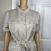 Calvin Klein Linen Rayon Skirt Suit 8 Beige Short Sleeves Belted Career 2PC