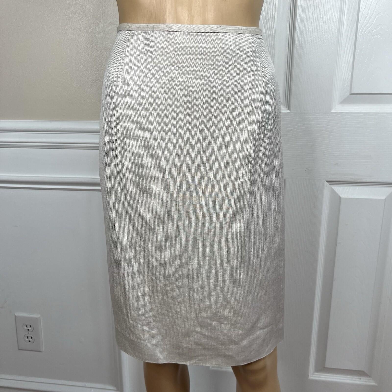 Calvin Klein Linen Rayon Skirt Suit 8 Beige Short Sleeves Belted Career 2PC