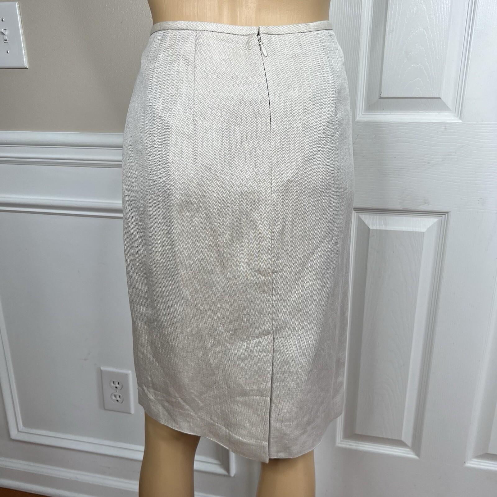 Calvin Klein Linen Rayon Skirt Suit 8 Beige Short Sleeves Belted Career 2PC