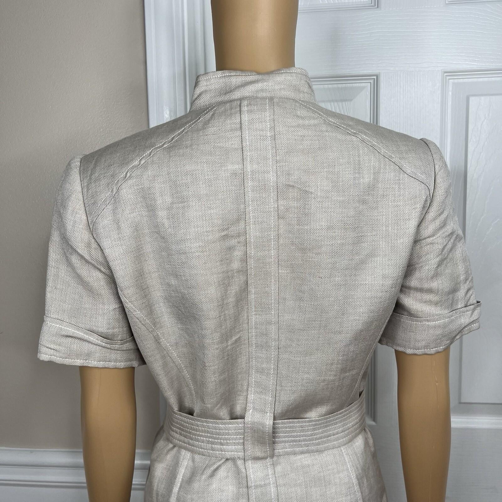 Calvin Klein Linen Rayon Skirt Suit 8 Beige Short Sleeves Belted Career 2PC