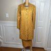 GMI Polyester Skirt Suit Size 14 Gold Lined Collarless Cocktail Mid Length 2PC